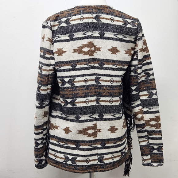 Aztec Southwestern Tribal Print Fringe Cardigan Wrap Jacket Boho Western Blanket - Picture 9 of 12